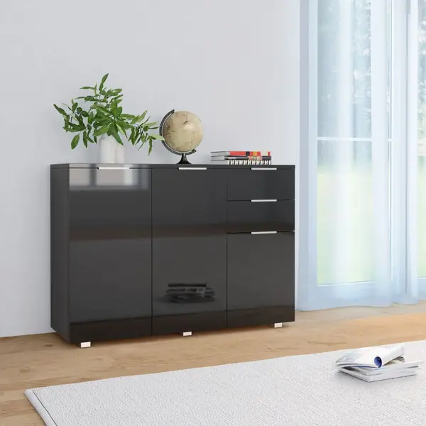 Gossi dulap, negru extralucios, 107x35x80,5 cm