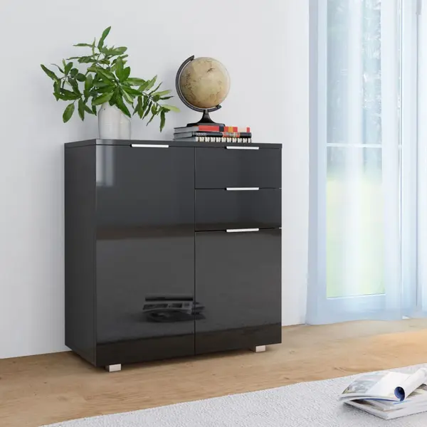 Gossi dulap, negru extralucios, 71x35x80 cm, lemn prelucrat