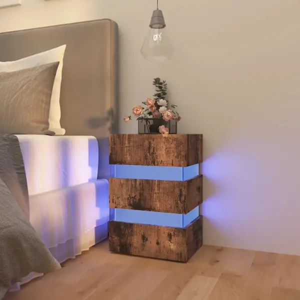 Gossi dulap noptiera cu led, stejar afumat, 45x35x67cm lemn prelucrat