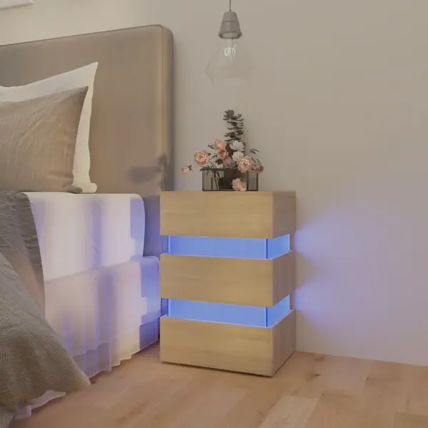 Gossi dulap noptiera cu led stejar sonoma, 45x35x67 cm lemn prelucrat
