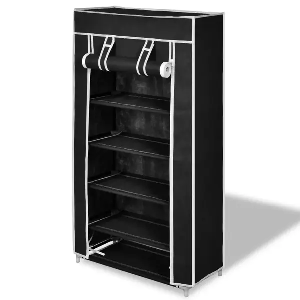 Gossi dulap pantofi material textil cu capac, negru, 58x 28x106 cm
