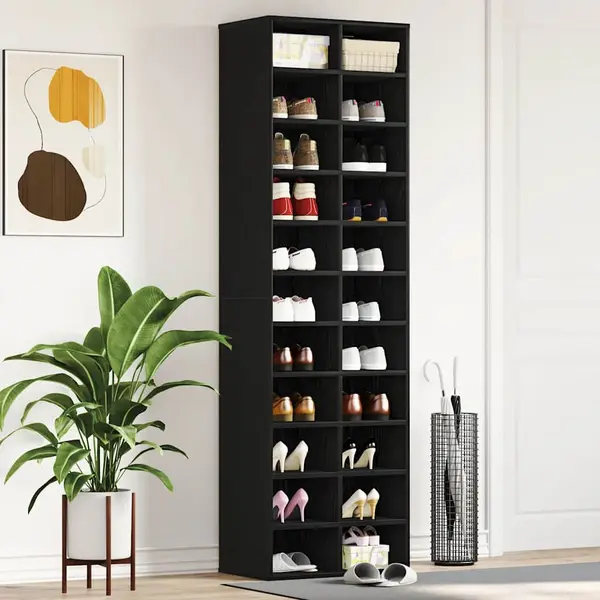 Gossi dulap pantofi stejar negru 54x34x183 cm lemn prelucrat