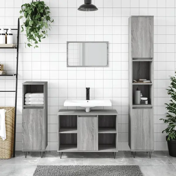 Gossi dulap pentru baie, gri sonoma, 80x33x60 cm, lemn compozit