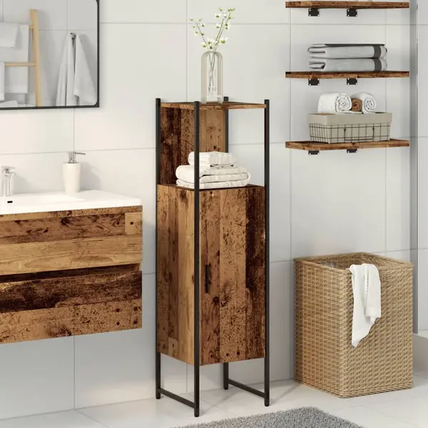 Gossi dulap pentru baie, lemn vechi, 33x33x120,5 cm, lemn prelucrat