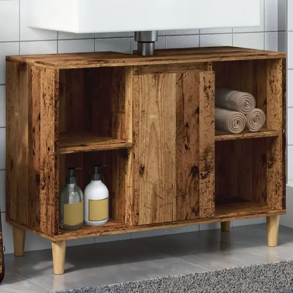 Gossi dulap pentru baie, lemn vechi, 80x33x60 cm, lemn prelucrat