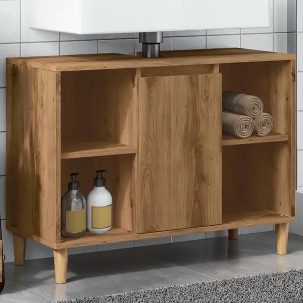 Gossi dulap pentru baie stejar artizanal, 80x33x60 cm, lemn prelucrat