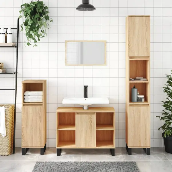 Gossi dulap pentru baie, stejar sonoma, 80x33x60 cm, lemn compozit