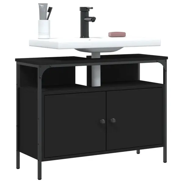 Gossi dulap pentru chiuveta baie, negru, 80x30x60 cm, lemn prelucrat