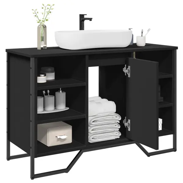 Gossi dulap pentru chiuveta baie, negru, 91x35x60 cm, lemn prelucrat
