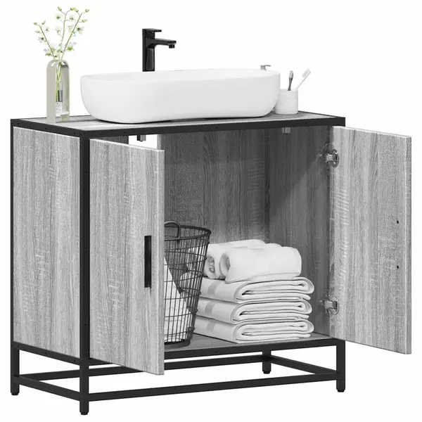 Gossi dulap pentru chiuveta de baie gri sonoma 65x33x60 cm lemn