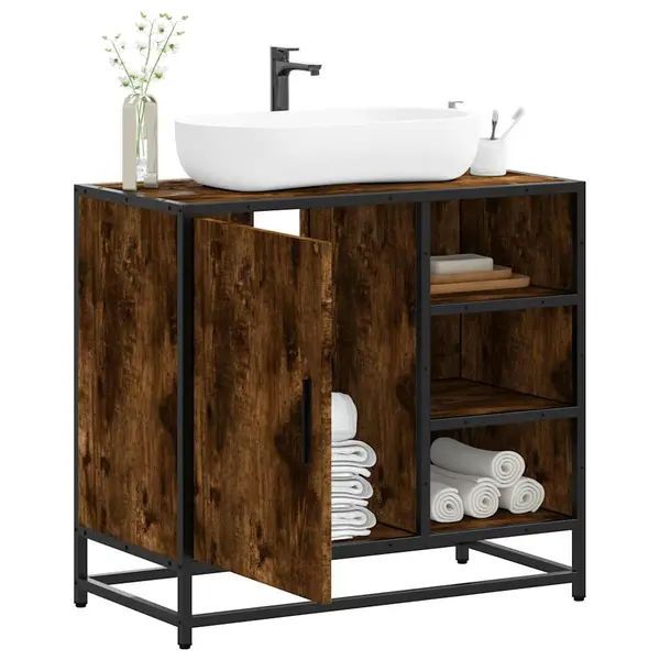 Gossi dulap pentru chiuveta de baie stejar afumat 65x33x60 cm lemn