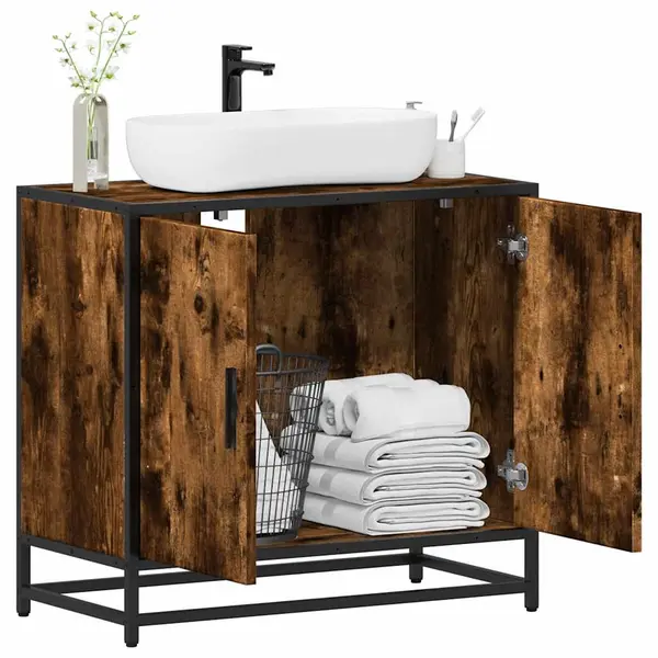 Gossi dulap pentru chiuveta de baie stejar afumat 65x33x60 cm lemn
