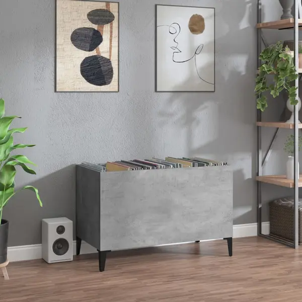 Gossi dulap pentru discuri, gri beton, 74,5x38x48 cm, lemn prelucrat