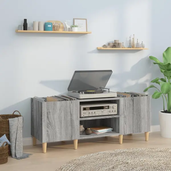 Gossi dulap pentru discuri gri sonoma, 121x38x48 cm, lemn prelucrat