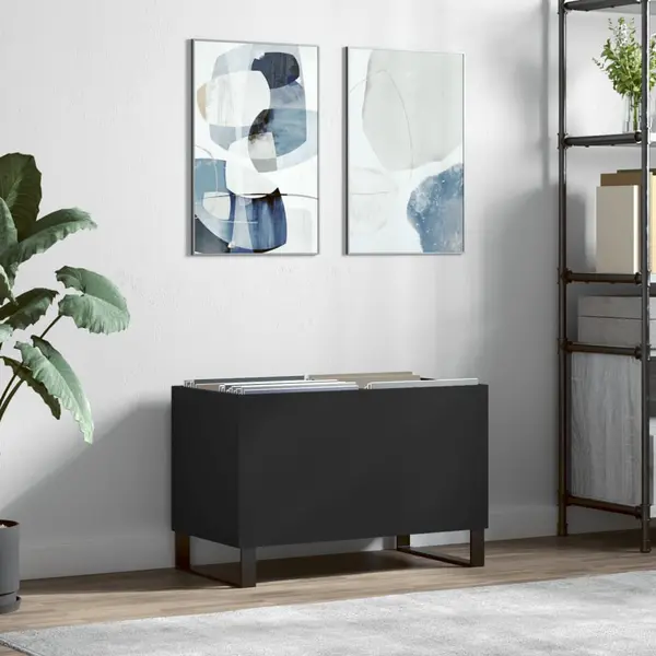 Gossi dulap pentru discuri, negru, 74,5x38x48 cm, lemn prelucrat