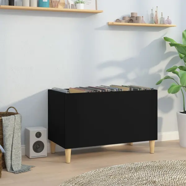 Gossi dulap pentru discuri, negru, 74,5x38x48 cm, lemn prelucrat