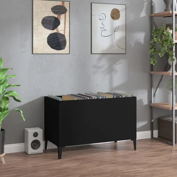 Gossi dulap pentru discuri, negru, 74,5x38x48 cm, lemn prelucrat