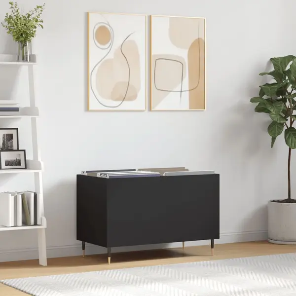 Gossi dulap pentru discuri, negru, 74,5x38x48 cm, lemn prelucrat
