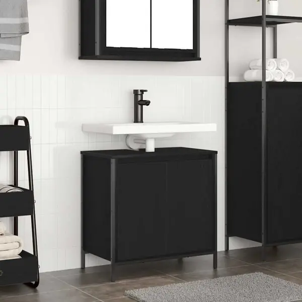 Gossi dulap pentru lavoar baie negru 60x34,5x60 cm