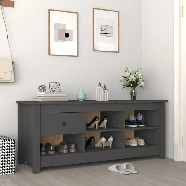 Gossi dulap pentru pantofi, gri, 110x38x45,5 cm, lemn masiv pin