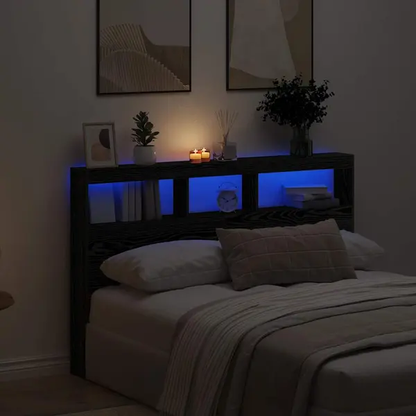 Gossi dulap pentru tablie cu led stejar negru 160x17x102 cm