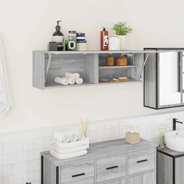 Gossi dulap perete baie, gri sonoma, 100x25x30 cm, lemn prelucrat