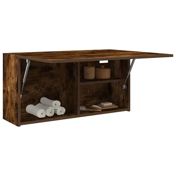 Gossi dulap perete baie, stejar fumuriu, 80x25x40 cm, lemn prelucrat