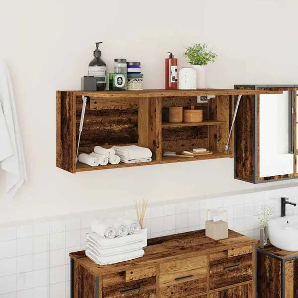 Gossi dulap perete de baie, lemn vechi, 100x25x40 cm, lemn prelucrat
