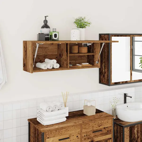 Gossi dulap perete de baie, lemn vechi, 80x25x30 cm, lemn prelucrat