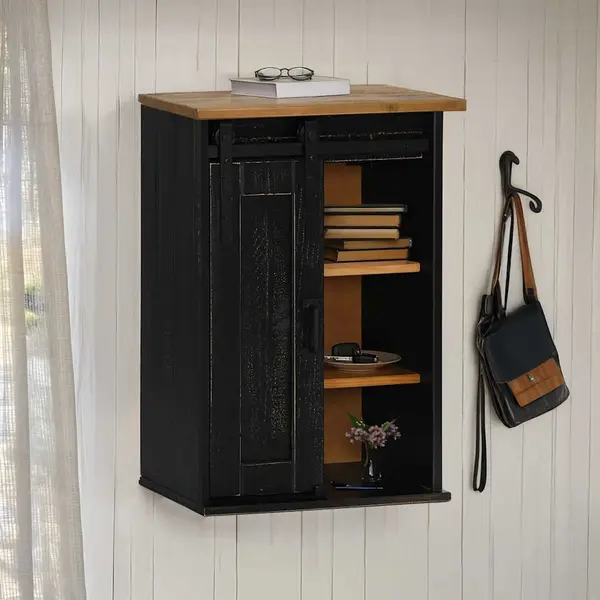 Gossi dulap suspendat halden cu usa glisanta negru 49x22,5x70 cm pin