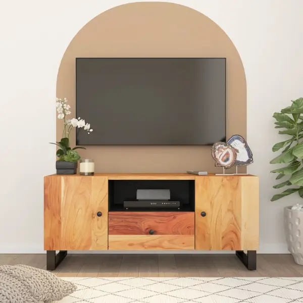 Gossi dulap tv, 105x33,5x46 cm, lemn masiv de acacia&lemn prelucrat