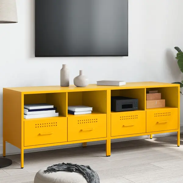 Gossi dulap tv, 2 buc., galben mustar 68x39x50,5 cm otel laminat rece