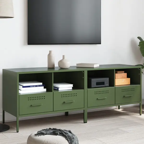 Gossi dulap tv, 2 buc., verde masliniu, 68x39x50,5 cm, otel laminat