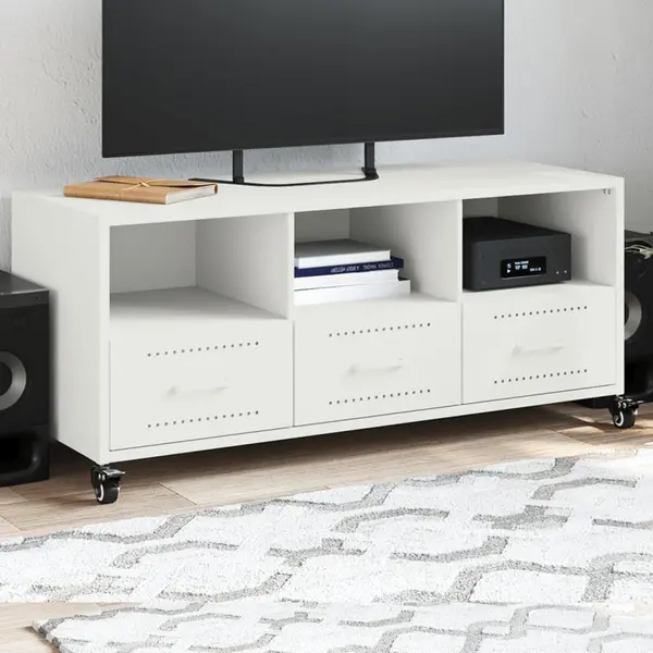 Gossi dulap tv, alb, 100,5x39x43,5 cm, otel laminat la rece