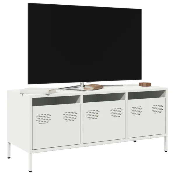 Gossi dulap tv, alb, 101,5x39x43,5 cm, otel laminat la rece