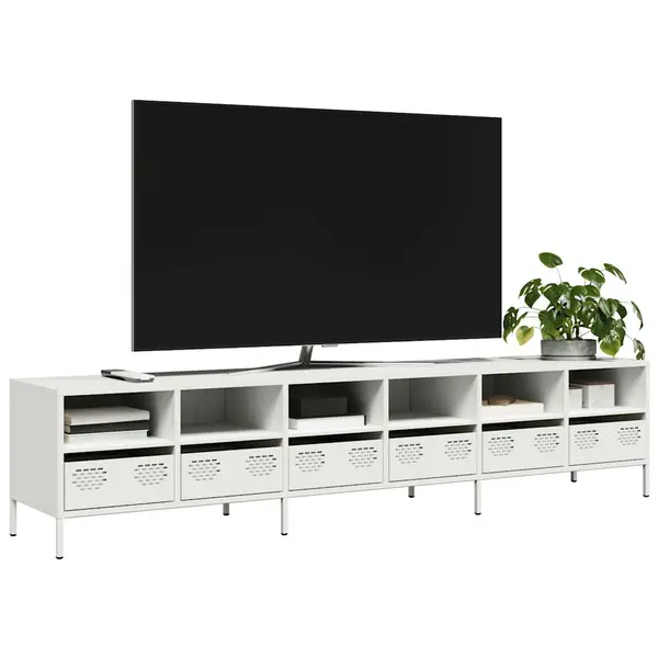 Gossi dulap tv, alb, 202x39x43,5 cm, otel laminat la rece