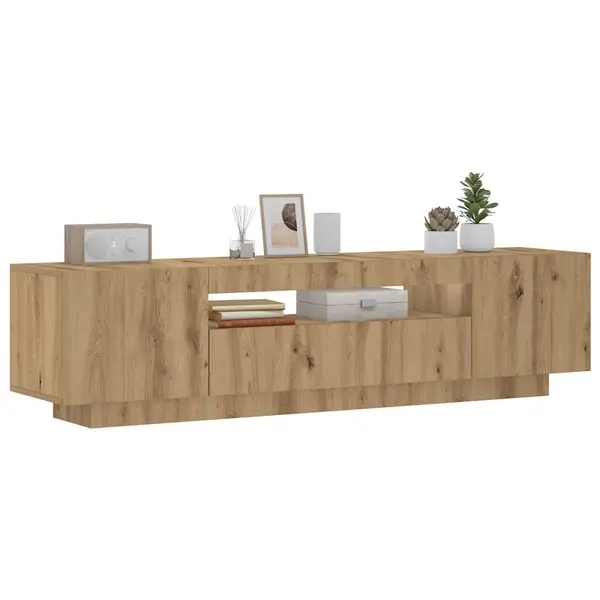 Gossi dulap tv cu led stejar artizanal 160x35x40 cm lemn prelucrat