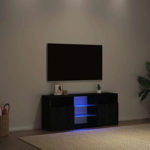 Gossi dulap tv cu led stejar negru 120x30x50 cm lemn prelucrat