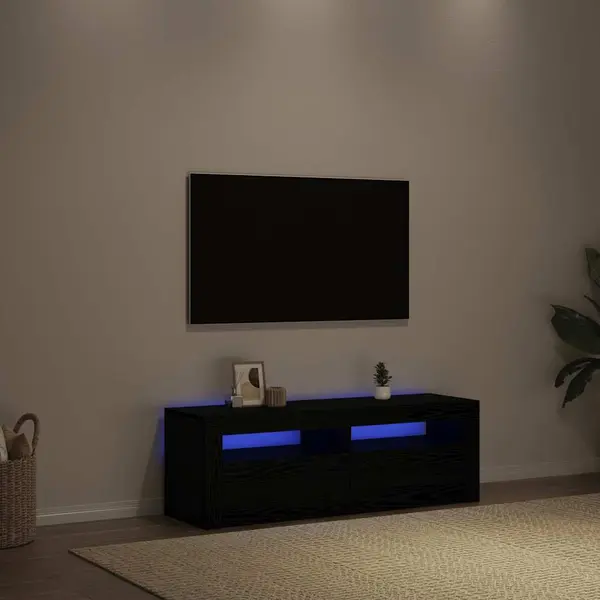 Gossi dulap tv cu led stejar negru 120x35x40 cm lemn prelucrat