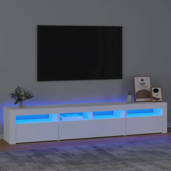Gossi dulap tv cu lumini led, alb, 210x35x40 cm