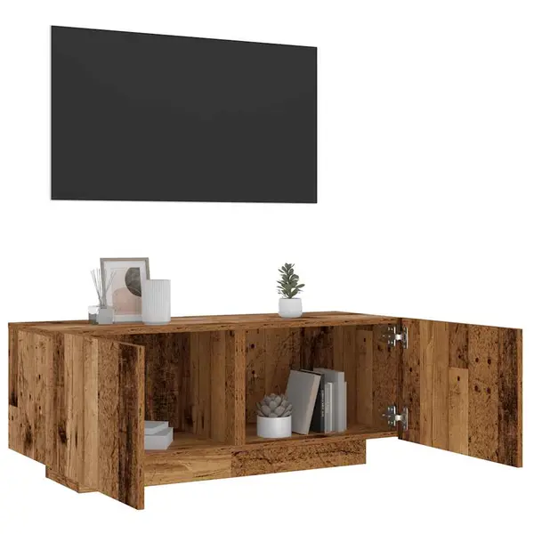 Gossi dulap tv cu lumini led lemn vechi 100x35x40 cm lemn prelucrat