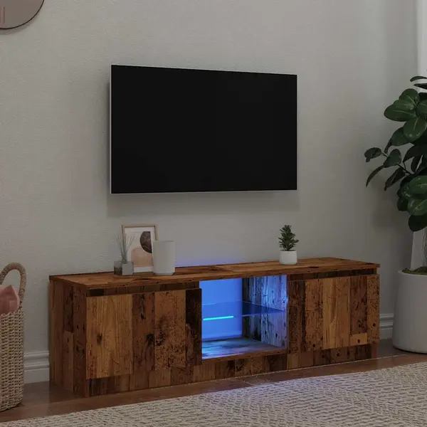 Gossi dulap tv cu lumini led lemn vechi 120x30x36 cm lemn prelucrat