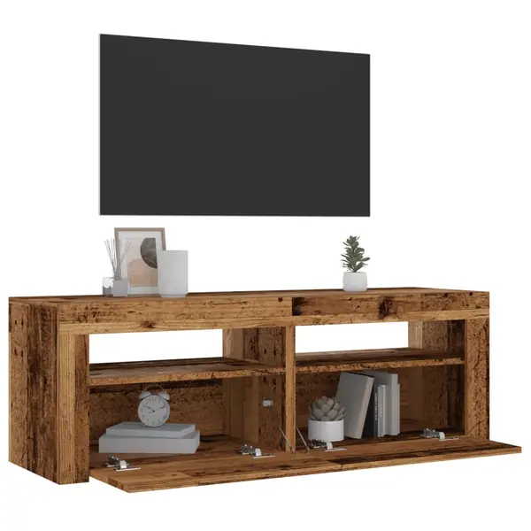 Gossi dulap tv cu lumini led lemn vechi 120x35x40 cm lemn prelucrat