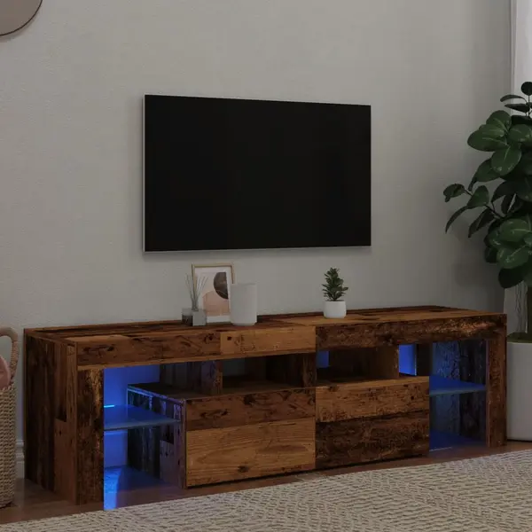 Gossi dulap tv cu lumini led lemn vechi 140x36,5x40 cm lemn prelucrat
