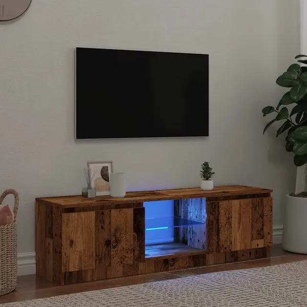 Gossi dulap tv cu lumini led lemn vechi 140x40x35,5 cm lemn prelucrat