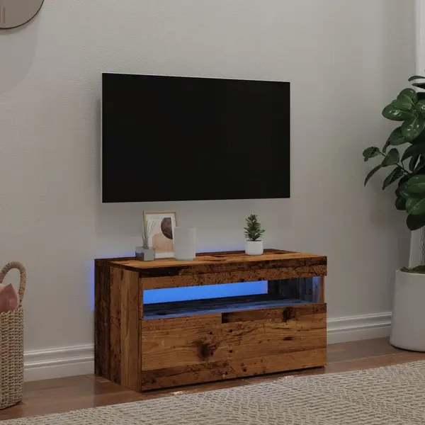Gossi dulap tv cu lumini led lemn vechi 75x35x40 cm lemn prelucrat