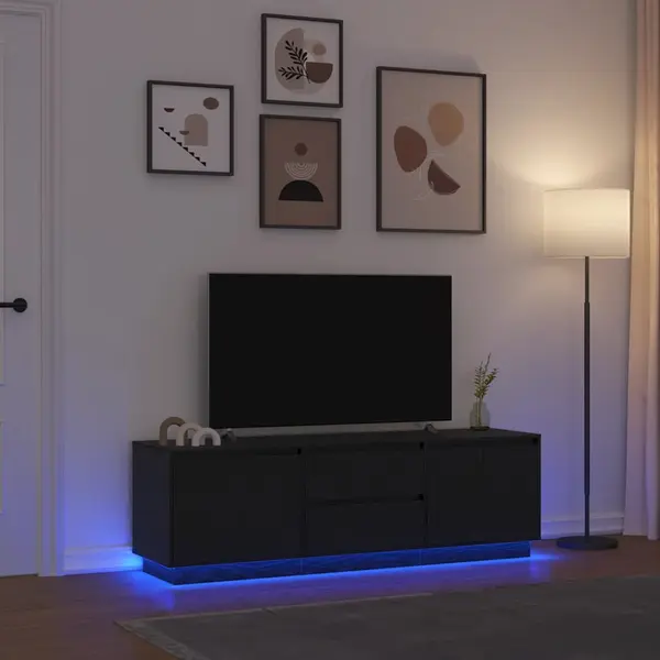 Gossi dulap tv cu lumini led stejar negru 160,5x41x50 cm