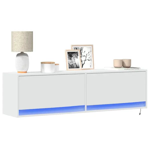 Gossi dulap tv de perete cu lumini led, alb, 140x31x38 cm