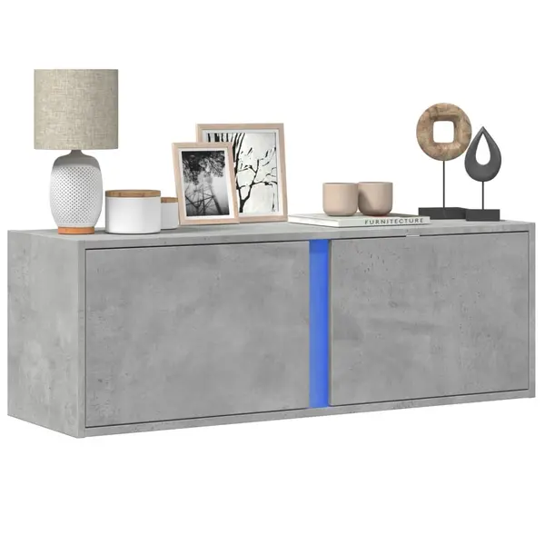 Gossi dulap tv de perete cu lumini led, gri beton, 100x31x35 cm