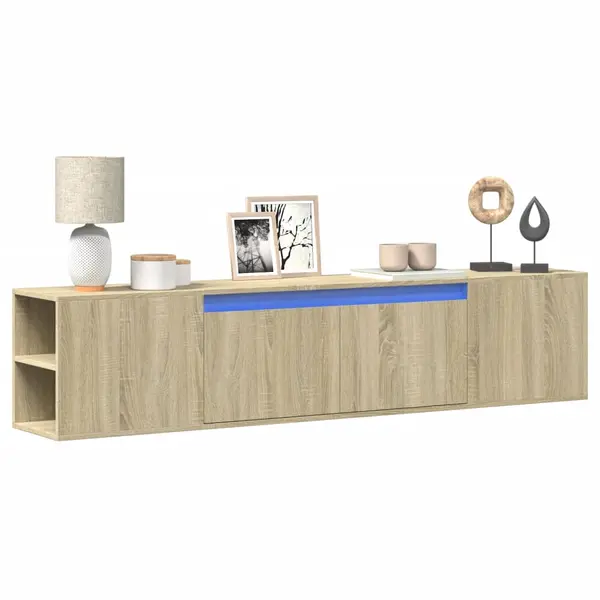 Gossi dulap tv de perete cu lumini led, stejar sonoma, 180x31x39,5 cm